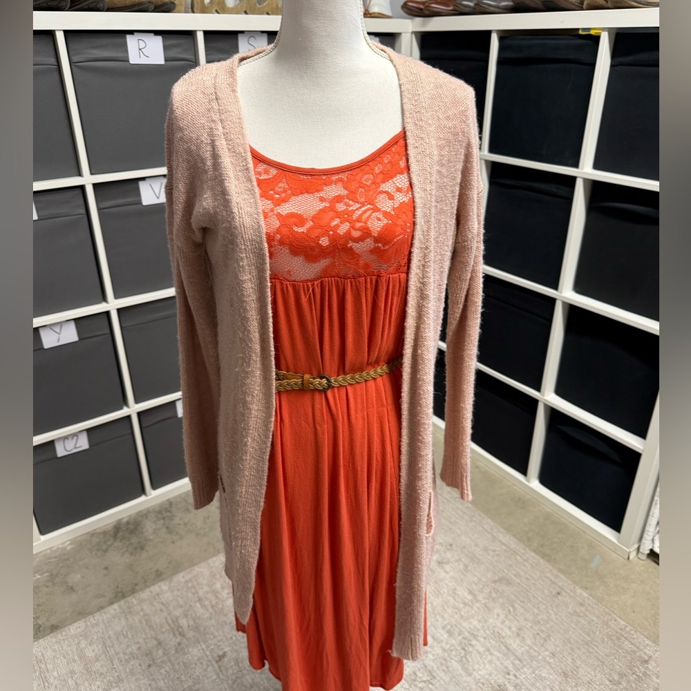 Pink Rose Long Pink Open Front Cardigan Sweater